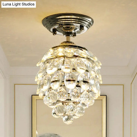 Silver Modernist Pinecone Crystal Ball Led Ceiling Lamp For Hallway