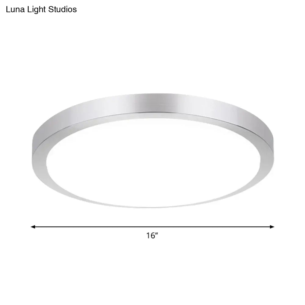 Silver Round Flush Ceiling Light - 14/16 Wide Led Acrylic Mount Lamp In Warm/White For Living Room