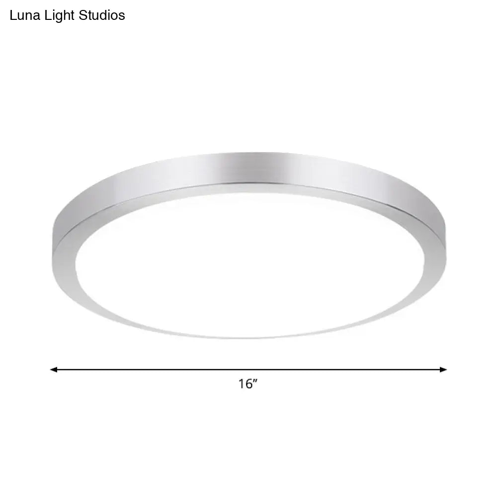 Silver Round Flush Ceiling Light - 14’/16’ Wide Led Acrylic Mount Lamp In Warm/White For Living Room