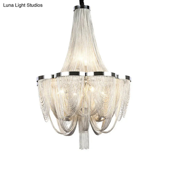 Silver Tassel Chain Chandelier Light - Post-Modern 8 Heads Pendant Fixture For Living Room