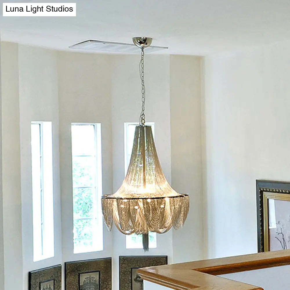 Post-Modern Silver Pendant Light: Tassel Chain Chandelier With 8 Heads For Living Room