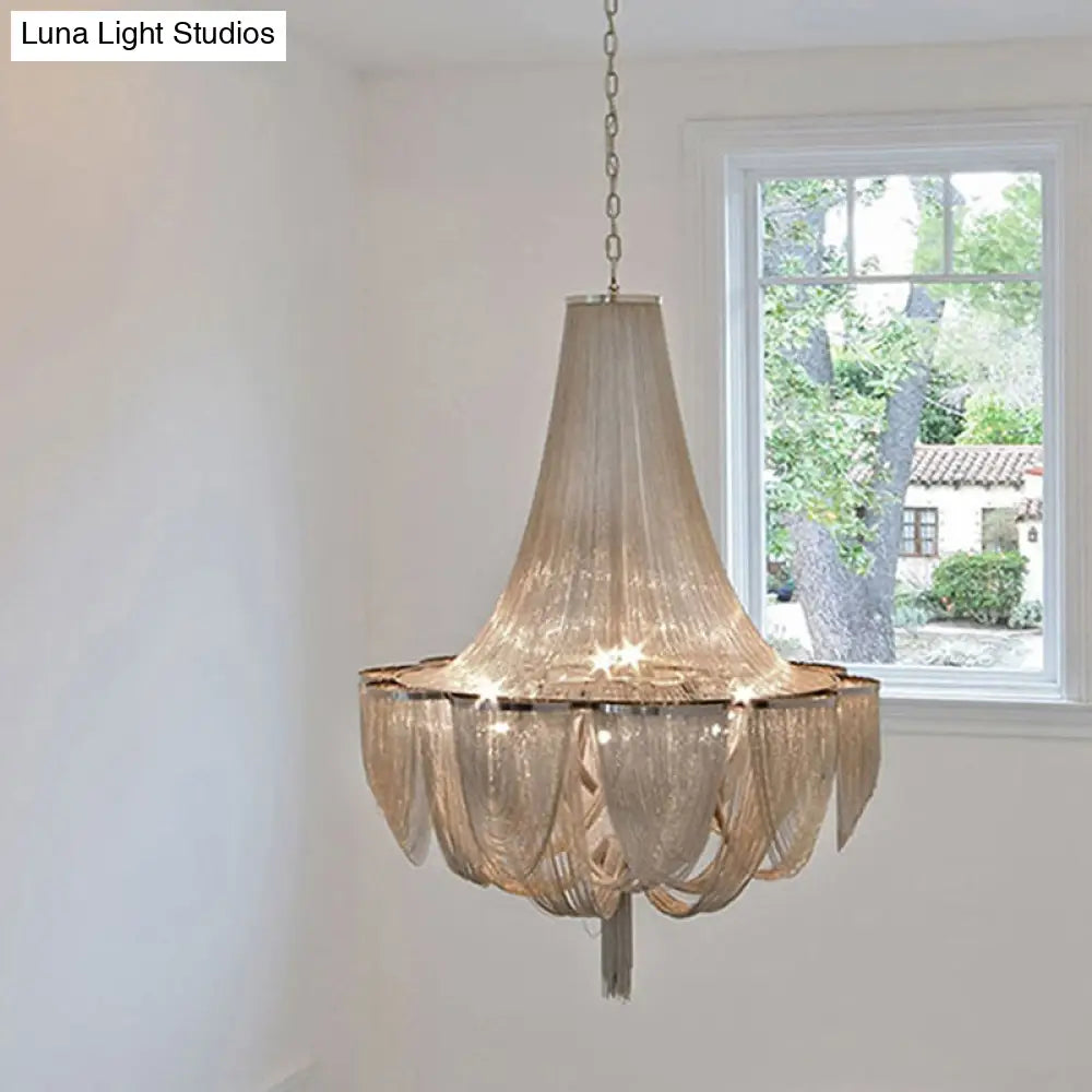 Silver Tassel Chain Chandelier Light - Post-Modern 8 Heads Pendant Fixture For Living Room