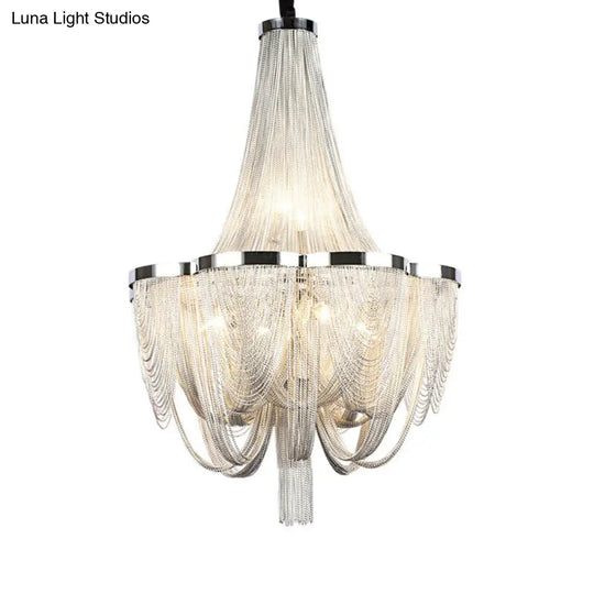 Post-Modern Silver Pendant Light: Tassel Chain Chandelier With 8 Heads For Living Room