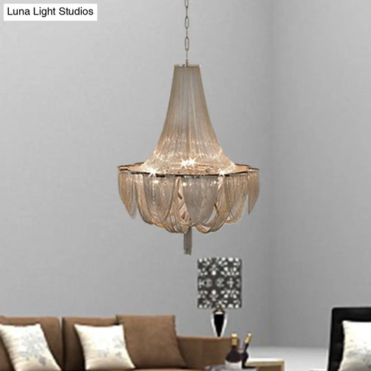 Silver Tassel Chain Chandelier Light - Post-Modern 8 Heads Pendant Fixture For Living Room