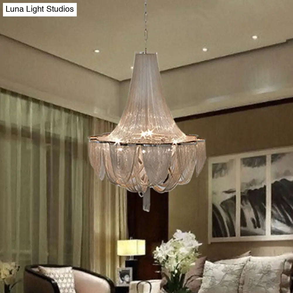 Post-Modern Silver Pendant Light: Tassel Chain Chandelier With 8 Heads For Living Room / 19.5