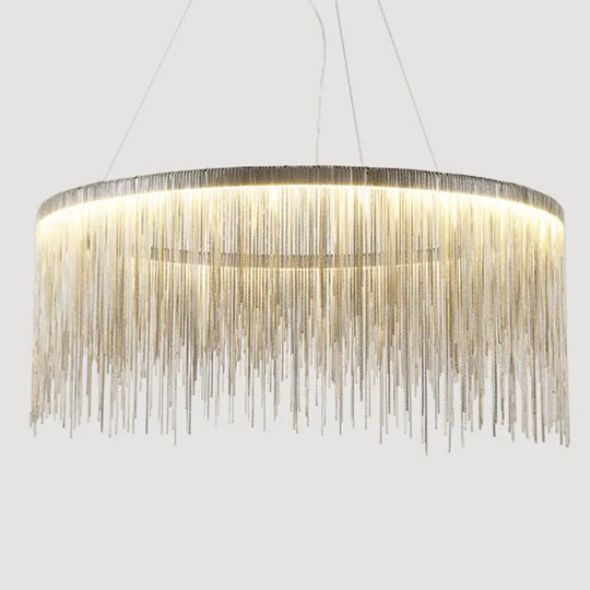 Silver Tassel Chain Pendant Lamp Modernist Metal Ceiling Chandelier In Round Shape / 16’ Warm