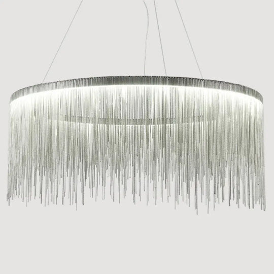 Silver Tassel Chain Pendant Lamp Modernist Metal Ceiling Chandelier In Round Shape / 16’ White