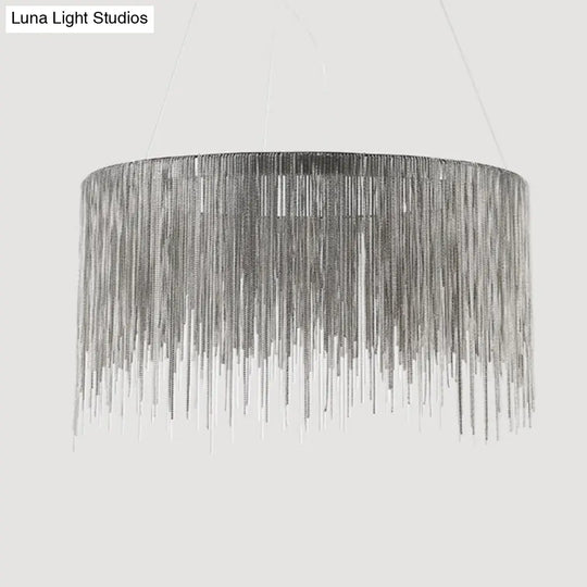 Silver Tassel Chain Pendant Lamp Modernist Metal Ceiling Chandelier In Round Shape