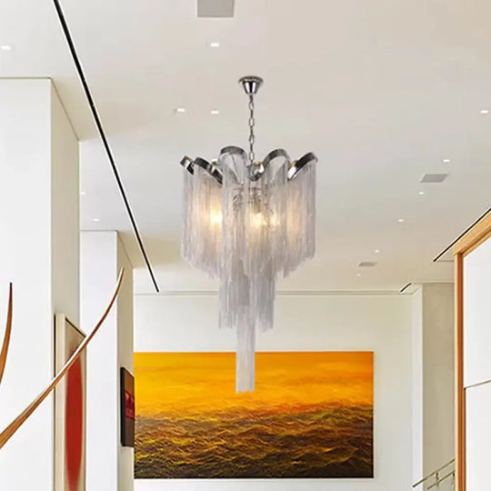 Silver Waterfall Corridor Pendant Chandelier - Modern Led Aluminum Light