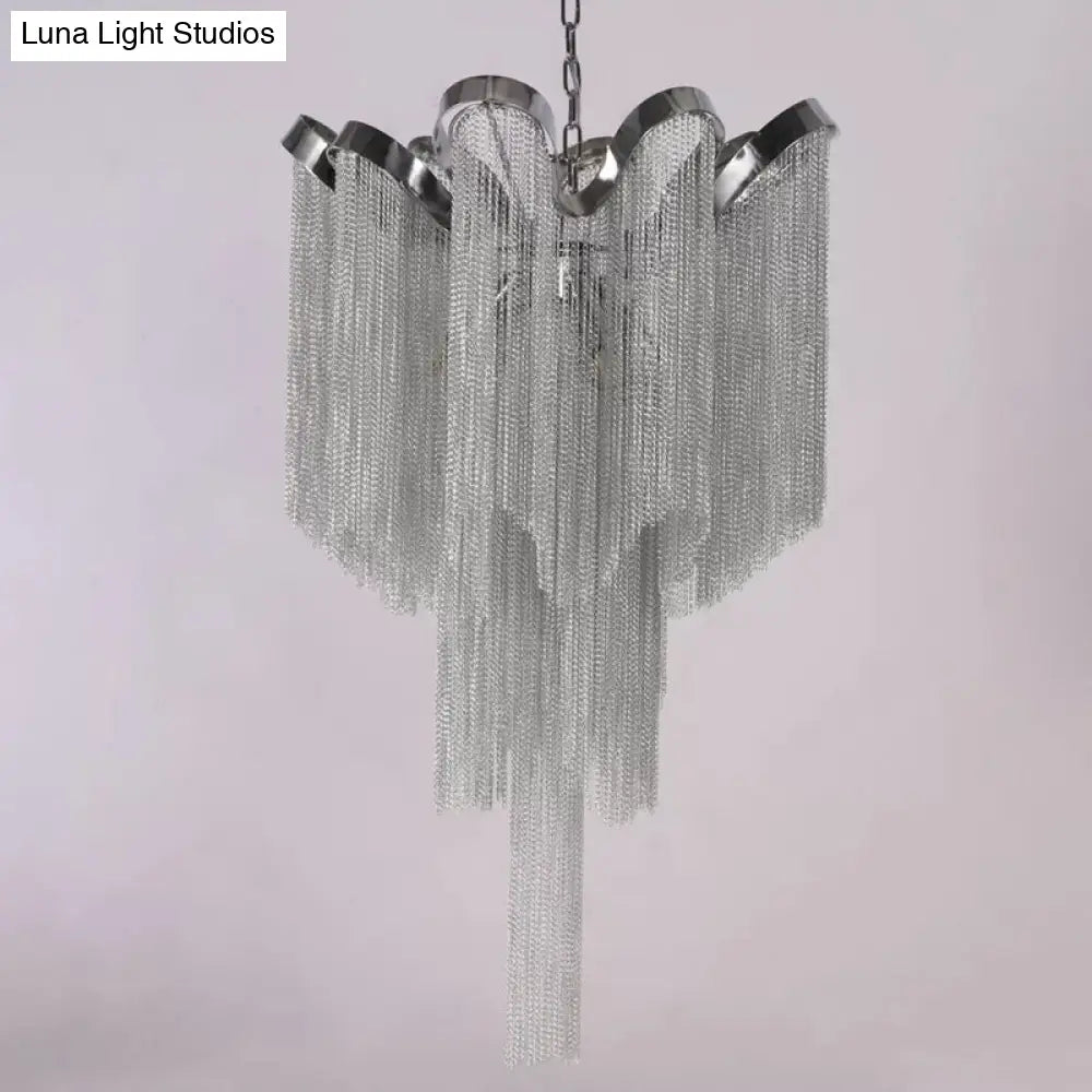 Silver Waterfall Corridor Pendant Chandelier - Modern Led Aluminum Light