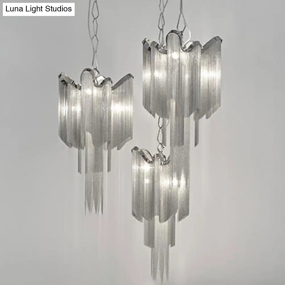 Silver Waterfall Corridor Pendant Chandelier - Modern Led Aluminum Light