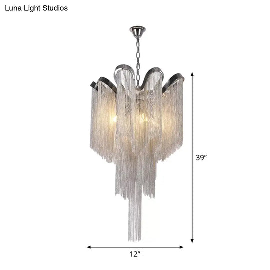 Silver Waterfall Corridor Pendant Chandelier - Modern Led Aluminum Light