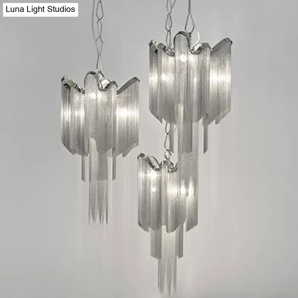 Modern Silver Waterfall Pendant Chandelier With Led Aluminum Lighting