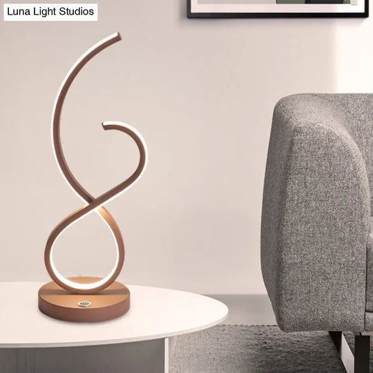 Simona - Coffee Metallic Linear Table Lamp: Minimalist Led Nightstand Lighting