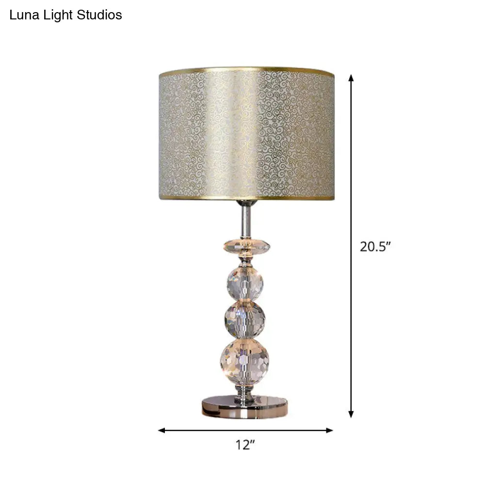 Contemporary Crystal Globe Table Lamp With Beveled Design Barrel Fabric Shade - 1 Light