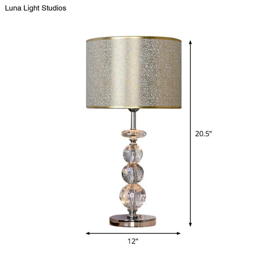 Contemporary Crystal Globe Table Lamp With Beveled Design Barrel Fabric Shade - 1 Light