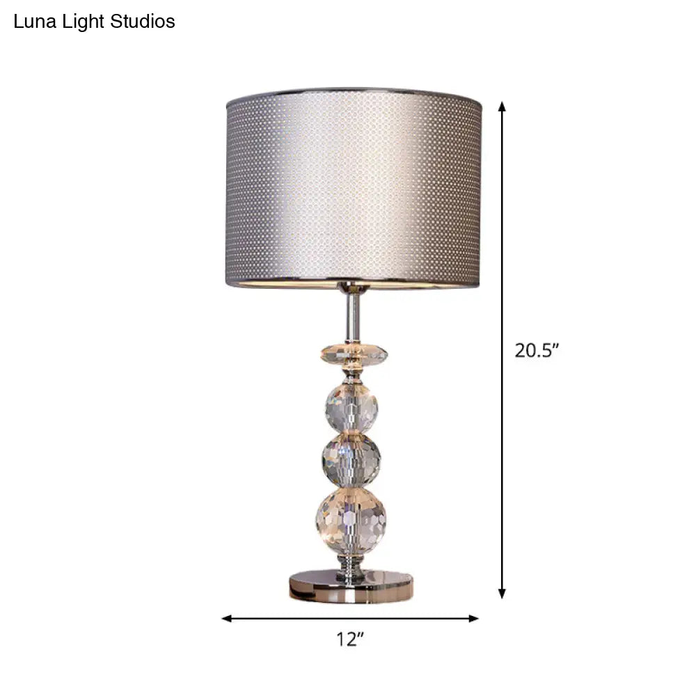 Contemporary Crystal Globe Table Lamp With Beveled Design Barrel Fabric Shade - 1 Light