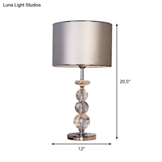 Contemporary Crystal Globe Table Lamp With Beveled Design Barrel Fabric Shade - 1 Light