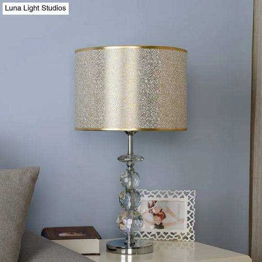 Contemporary Crystal Globe Table Lamp With Beveled Design Barrel Fabric Shade - 1 Light