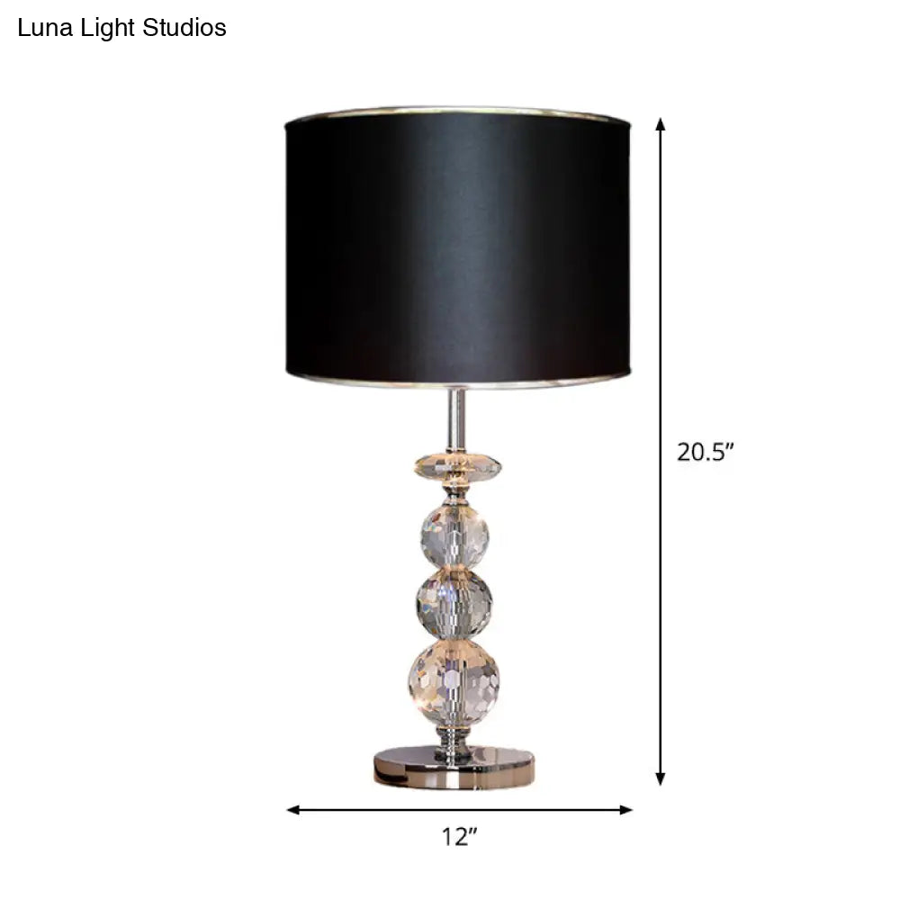 Contemporary Crystal Globe Table Lamp With Beveled Design Barrel Fabric Shade - 1 Light