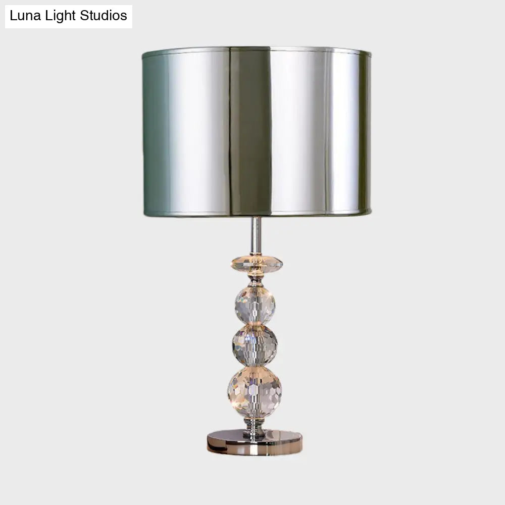 Contemporary Crystal Globe Table Lamp With Beveled Design Barrel Fabric Shade - 1 Light