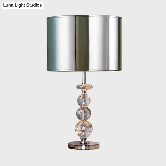 Contemporary Crystal Globe Table Lamp With Beveled Design Barrel Fabric Shade - 1 Light