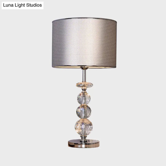 Contemporary Crystal Globe Table Lamp With Beveled Design Barrel Fabric Shade - 1 Light