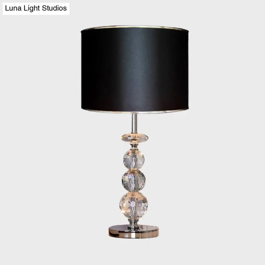 Contemporary Crystal Globe Table Lamp With Beveled Design Barrel Fabric Shade - 1 Light