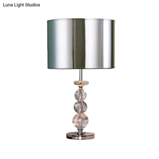 Contemporary Crystal Globe Table Lamp With Beveled Design Barrel Fabric Shade - 1 Light