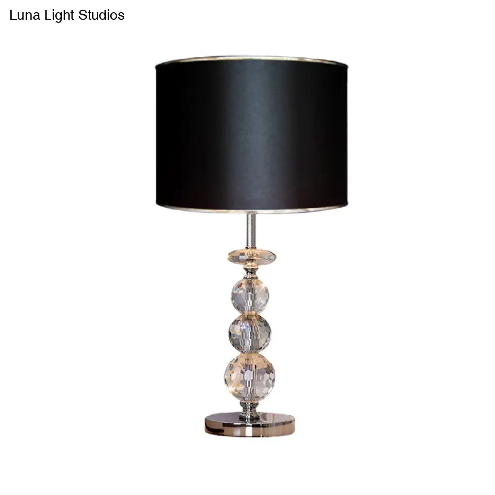 Contemporary Crystal Globe Table Lamp With Beveled Design Barrel Fabric Shade - 1 Light