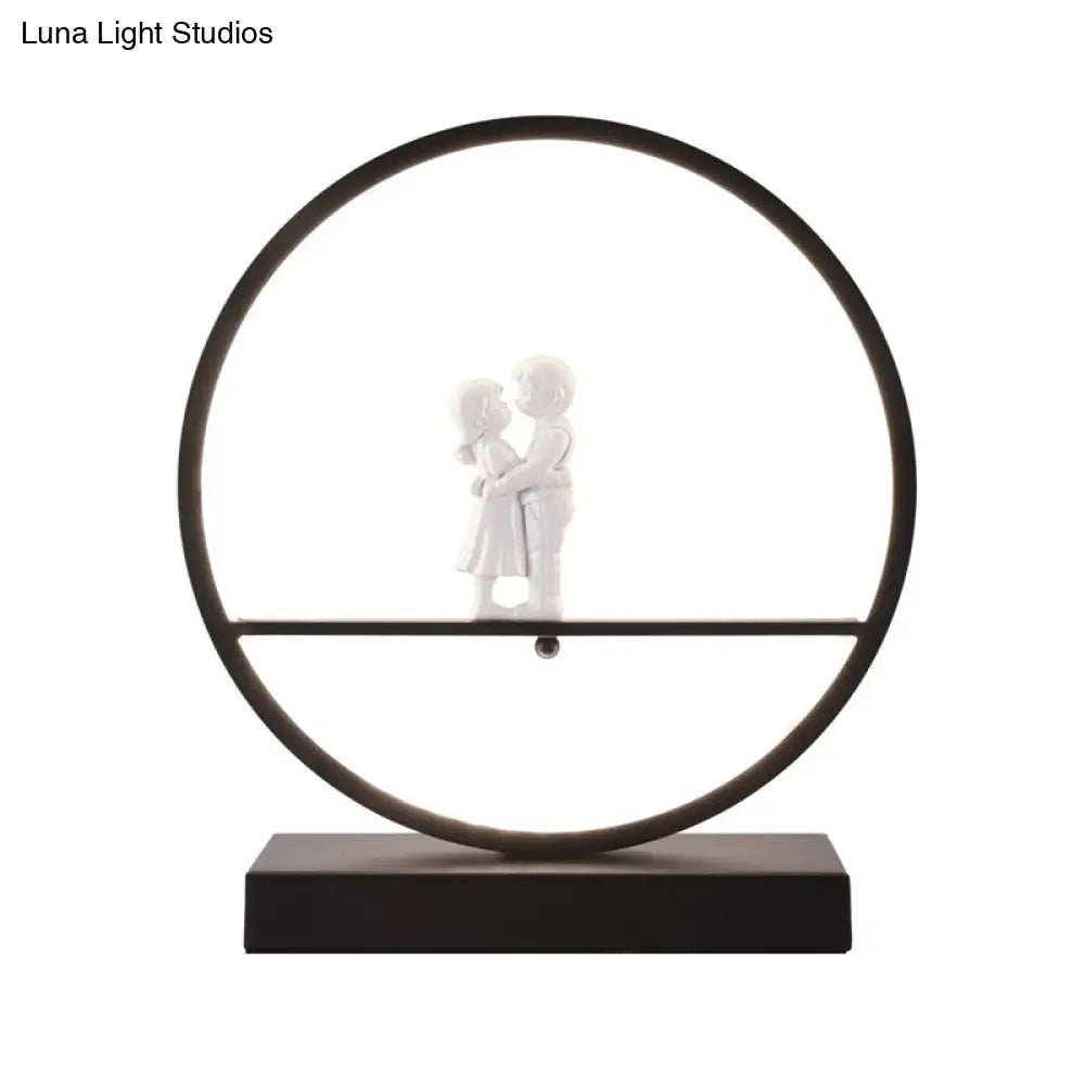 Simona - Romantic Black/White Hoop Nightstand Light Simple Acrylic Table Lamp In Warm/White With