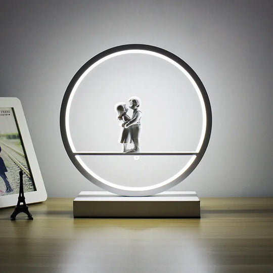 Simona - Romantic Black/White Hoop Nightstand Light Simple Acrylic Table Lamp In Warm/White With