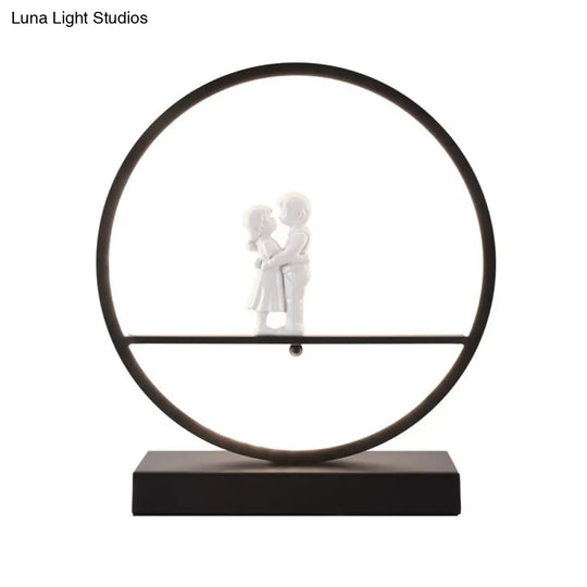 Romantic Acrylic Table Lamp: Simple Black/White Hoop Nightstand Light With Lover Statuette