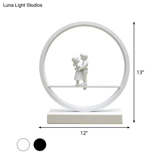 Romantic Acrylic Table Lamp: Simple Black/White Hoop Nightstand Light With Lover Statuette