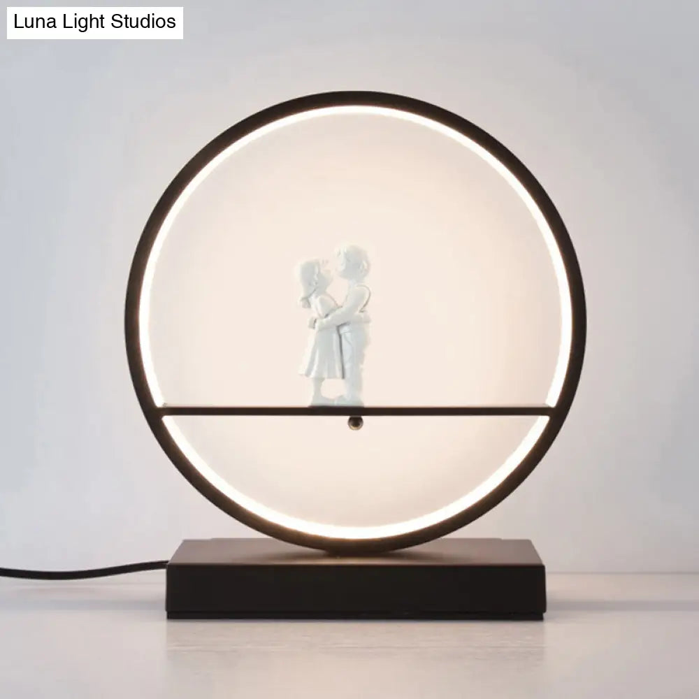 Simona - Romantic Black/White Hoop Nightstand Light Simple Acrylic Table Lamp In Warm/White With