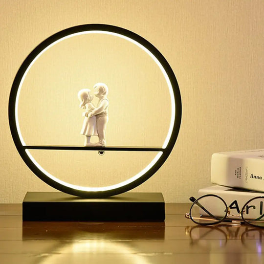 Simona - Romantic Black/White Hoop Nightstand Light Simple Acrylic Table Lamp In Warm/White With