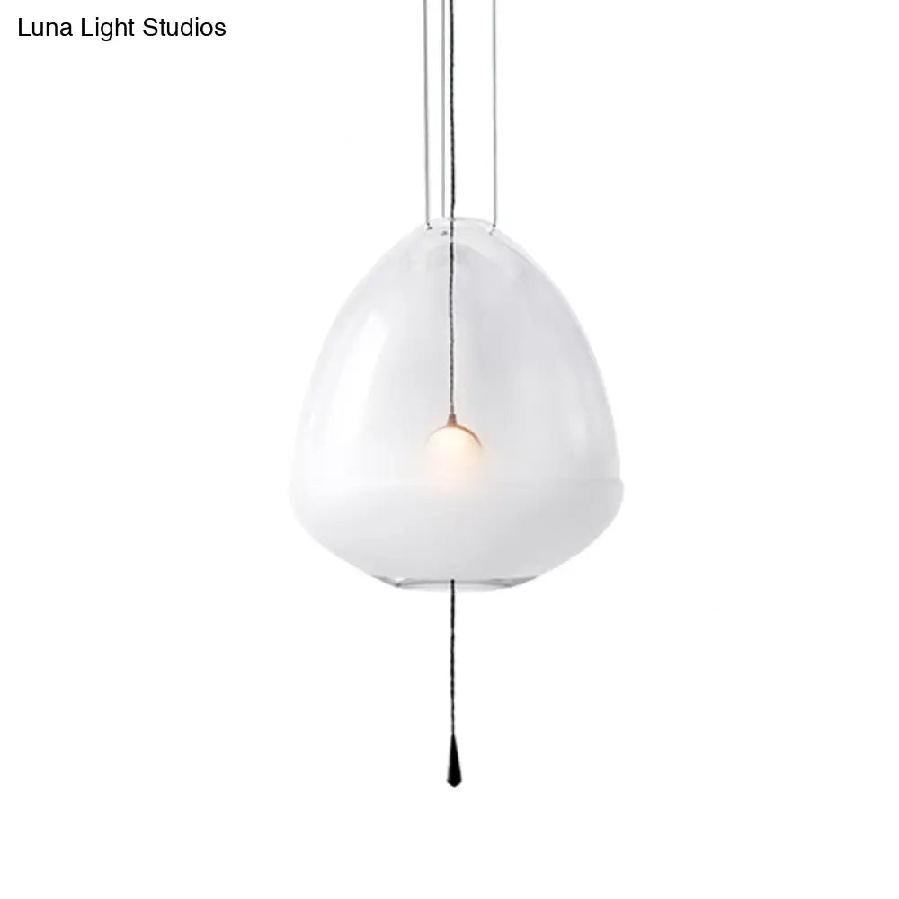 Simple 1-Head Elliptical Bedside Pendant Lamp With Clear Frosted Glass - Ceiling Suspension Lighting