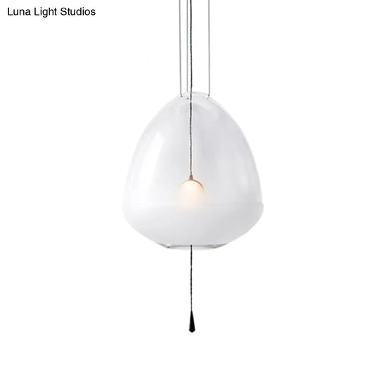 Simple 1-Head Elliptical Bedside Pendant Lamp With Clear Frosted Glass - Ceiling Suspension Lighting