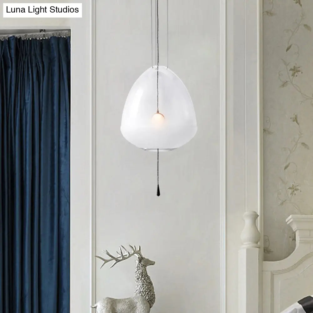 Simple 1-Head Elliptical Bedside Pendant Lamp With Clear Frosted Glass - Ceiling Suspension Lighting