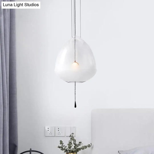 Simple 1-Head Elliptical Bedside Pendant Lamp With Clear Frosted Glass - Ceiling Suspension Lighting