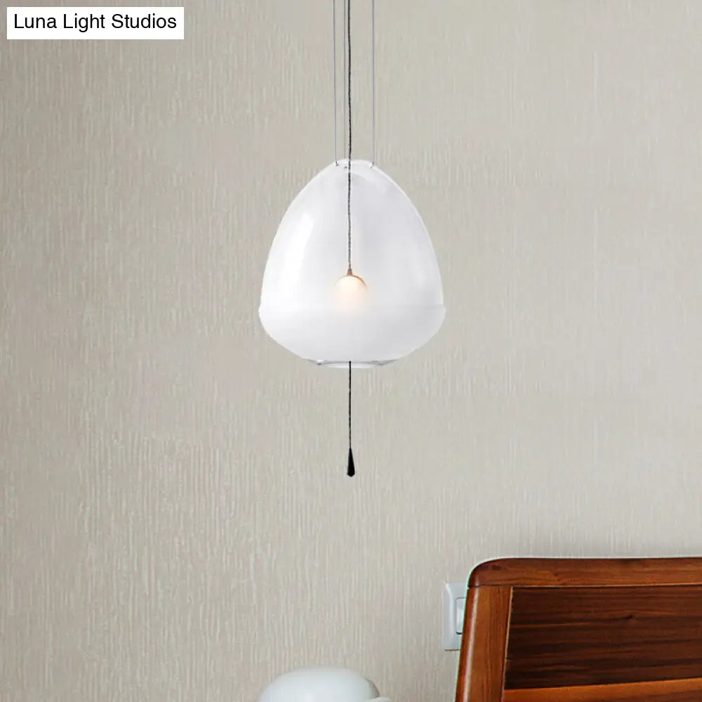 Simple 1-Head Elliptical Bedside Pendant Lamp With Clear Frosted Glass - Ceiling Suspension Lighting