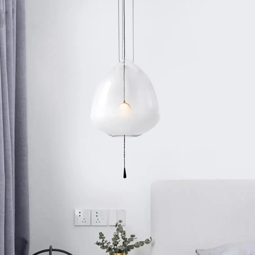 Simple 1-Head Elliptical Bedside Pendant Lamp - Clear Frosted Glass Ceiling Suspension Lighting