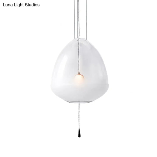 Simple 1-Head Elliptical Bedside Pendant Lamp - Clear Frosted Glass Ceiling Suspension Lighting