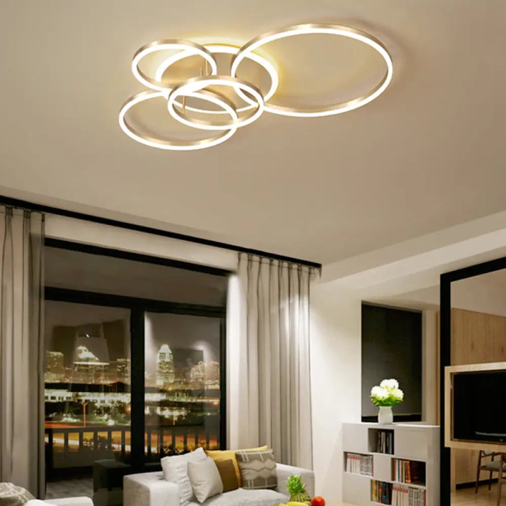 Simple 2 - Tier Gold Flush Mount Ceiling Light With Metal Frame - 2/3/5 Lights Warm/White Ideal For