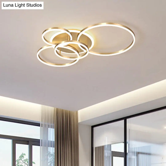 Simple 2 - Tier Gold Flush Mount Ceiling Light With Metal Frame - 2/3/5 Lights Warm/White Ideal For