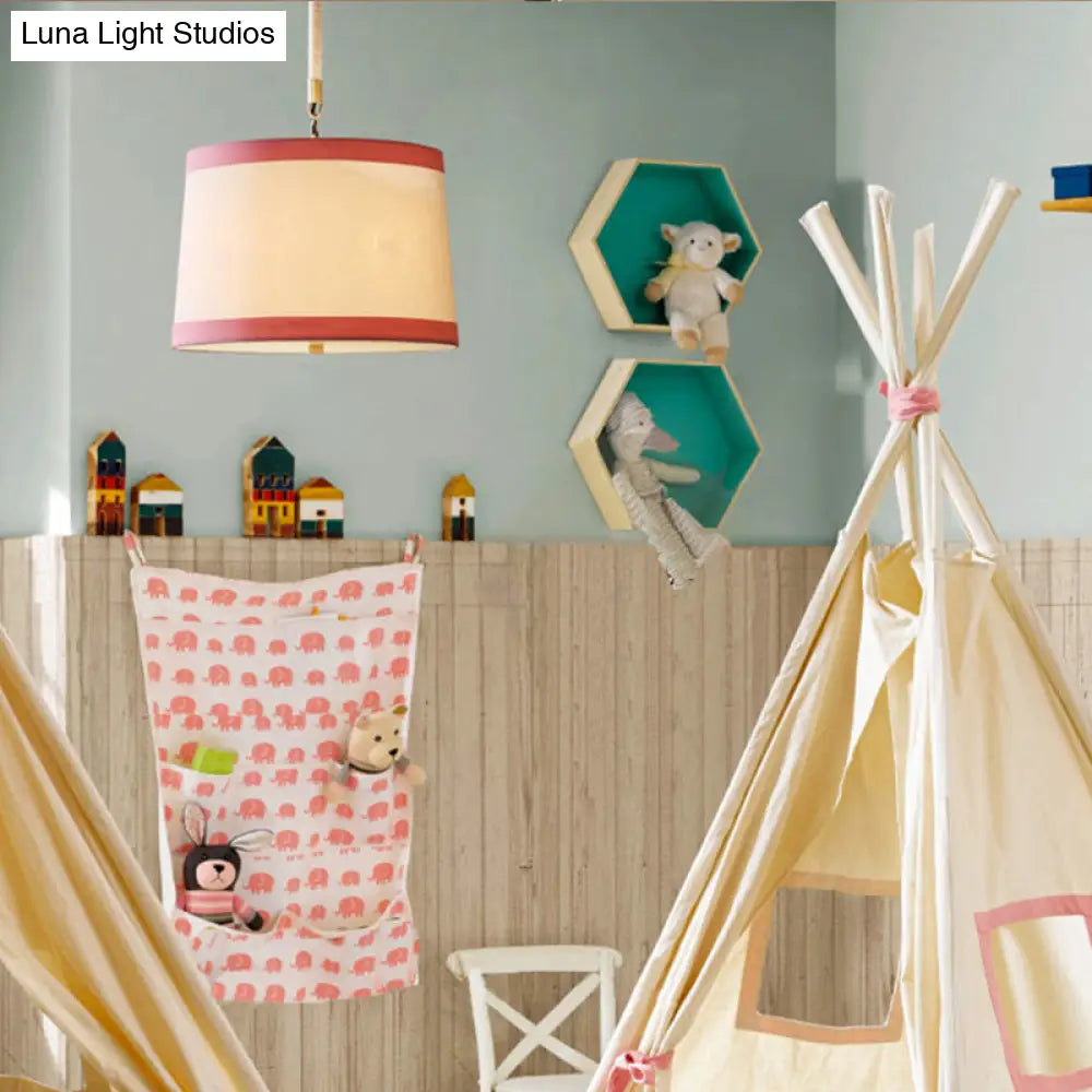 Simple 5-Bulb Fabric Drum Pendant Light For Nursing Room Decor