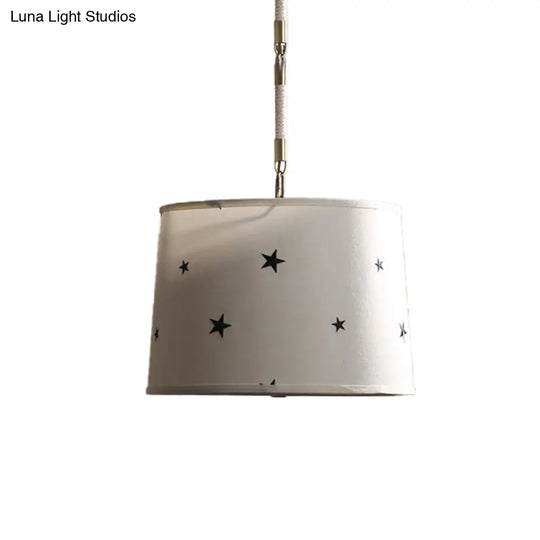 Simple 5-Bulb Fabric Drum Pendant Light For Nursing Room Decor