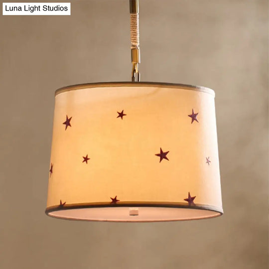 Simple 5-Bulb Fabric Drum Pendant Light For Nursing Room Decor