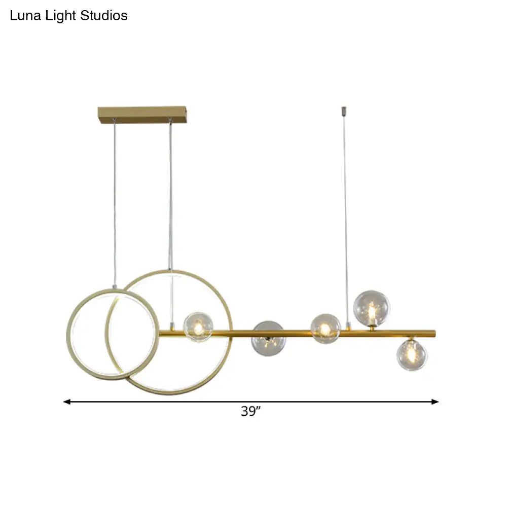 Simple 5-Head Led Island Light Fixture In Gold: Clear Glass Sphere Design