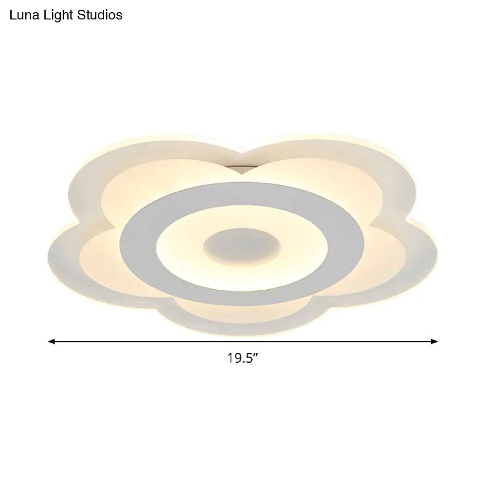 Simple 5-Petal Led Flush Lamp - Super Thin Opaque Acrylic Ceiling 16/19.5 W Warm/White Light